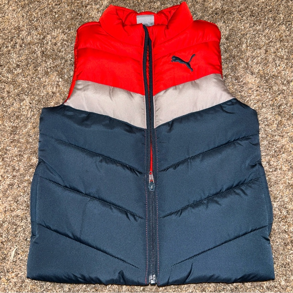 Puma Kids' Colorblock Puffer Vest - Red/Navy/Grey Sz XXS 3/4 Boys